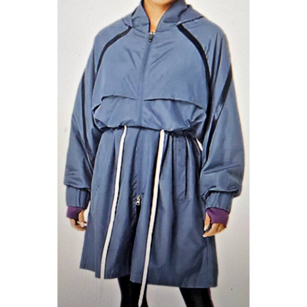 ASICS woman NAGINO long jacket full zip cinched waist light weight Sz XL blue
